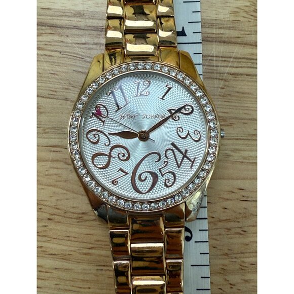 Betsey Johnson Womens Gold Watch With Crystal Bezel & Large Numbers NOT TESTED - Picture 1 of 9